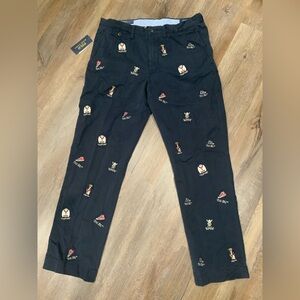 Polo Ralph Lauren College Bear Skull Crossbones Chino Pants Navy Blue Men 36x30